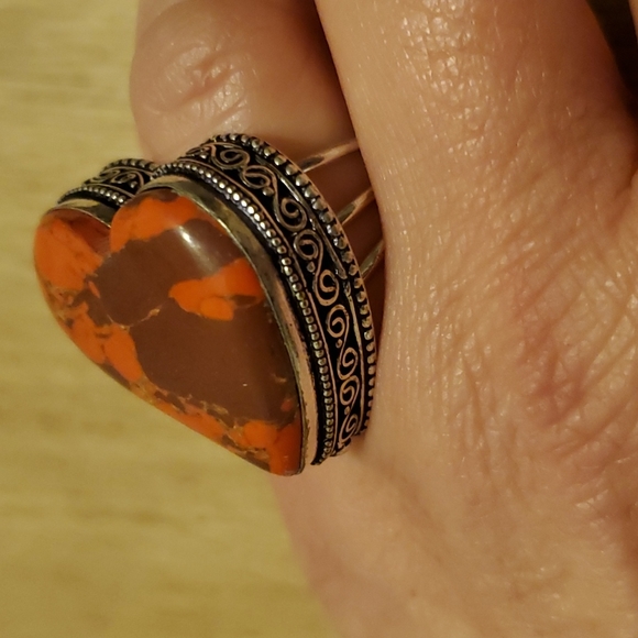 New Heart Shaped Mosaic Jasper 925 Silver Ring. - Picture 4 of 10